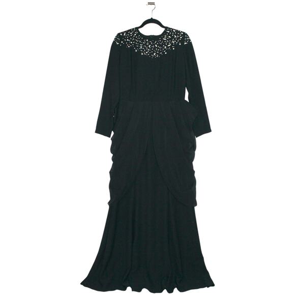 Modest Formal Black Dress with Pearl Details Size Large - Picture 1 of 14